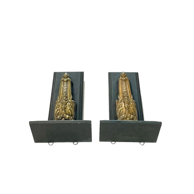 Pair of Vintage French Neoclassical Style Bronze and Wood Wall Brackets Shelves For Sale - Image 9 of 10