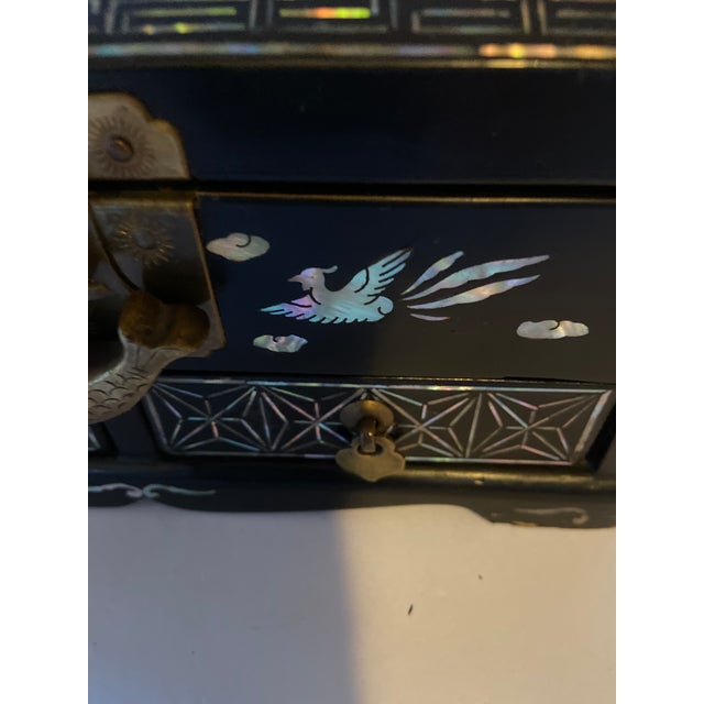 Vintage Korean Jewelry Box - Black Lacquer With Mother of ...
