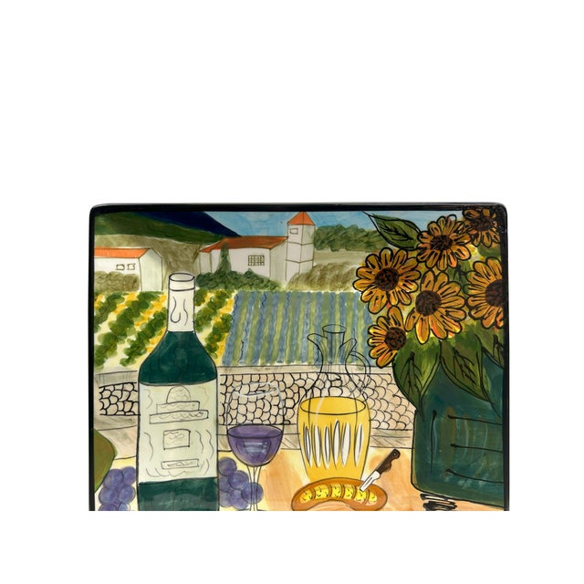 Handmade Square Wine Bottle Glass Scenery Flower Display Art Plate For Sale - Image 4 of 6