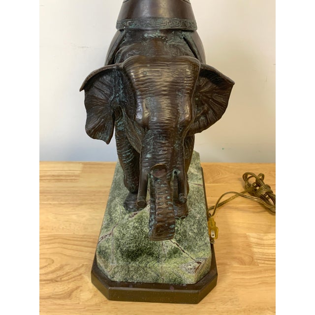 Late 20th Century Maitland-Smith Bronze Asian Elephant Table Lamp on Serpentine Marble Base For Sale In West Palm - Image 6 of 14
