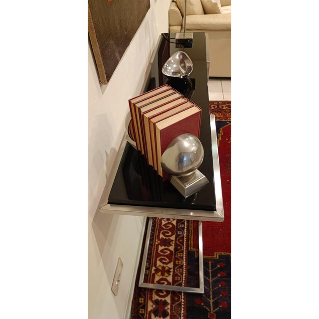 Black Console in Satin Steel with Glossy Black Top, 2000s For Sale - Image 8 of 9