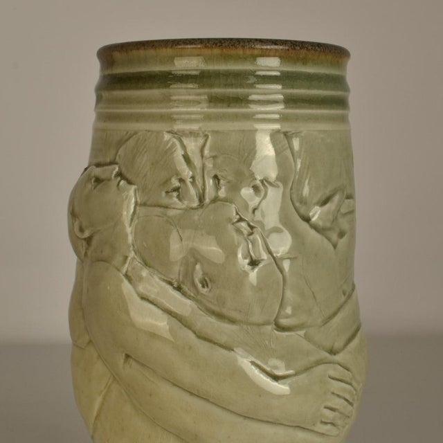 1980s Figurative Ceramic Vase with Bas Relief of Men by Arnaud Lang, 1980s For Sale - Image 5 of 14