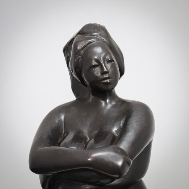 Francine Govers, Seated Female Sculpture, 1990s, Bronze on Granite Base For Sale - Image 6 of 8