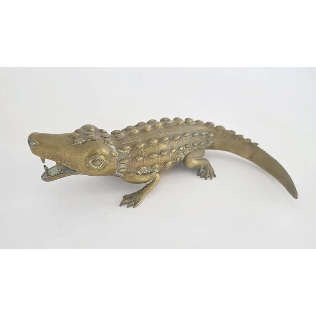 1940's Vintage Brass Crocodile Figurine For Sale - Image 4 of 12