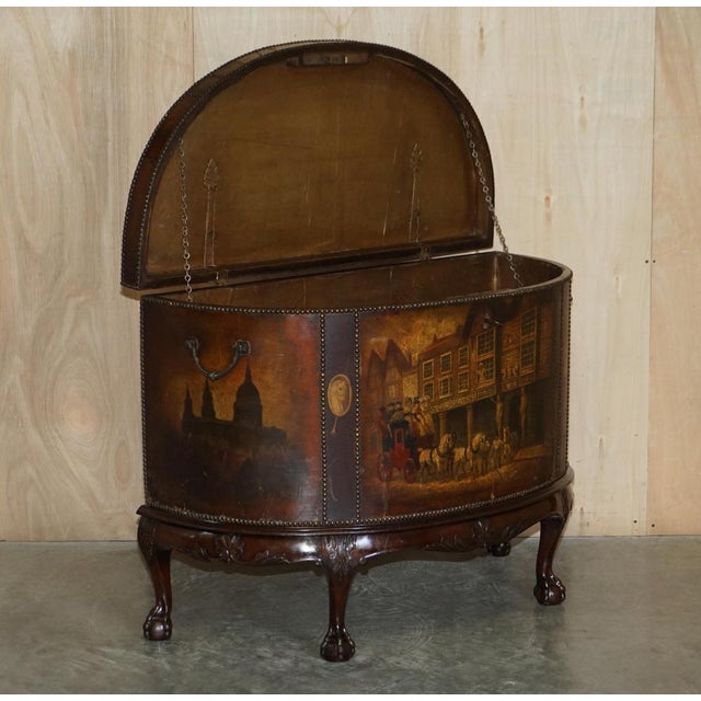 Antique Painted Demi Lune Sideboard in Leather with Claw & Ball Feet For Sale - Image 16 of 18