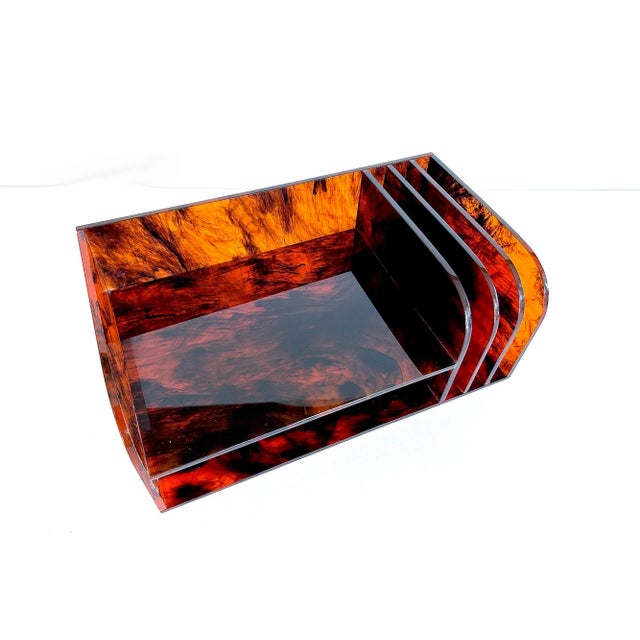 French Mid Century Desktop Organizer in Smoked Acrylic Glass, 70s