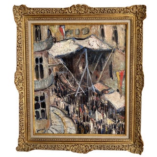René Guinand, Festivities in the Town in Geneva, Oil on Canvas, 1919, Framed For Sale