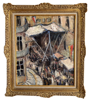 René Guinand, Festivities in the Town in Geneva, Oil on Canvas, 1919, Framed