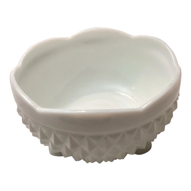 Vintage Milk Glass Footed Bowl – English Hobnail Pattern For Sale