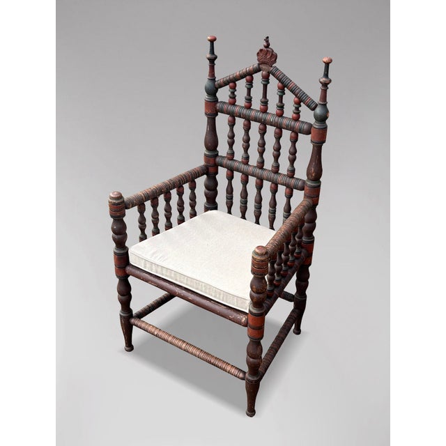 Antique Swedish Bobbin Country Throne Armchair, 1800 For Sale - Image 9 of 15