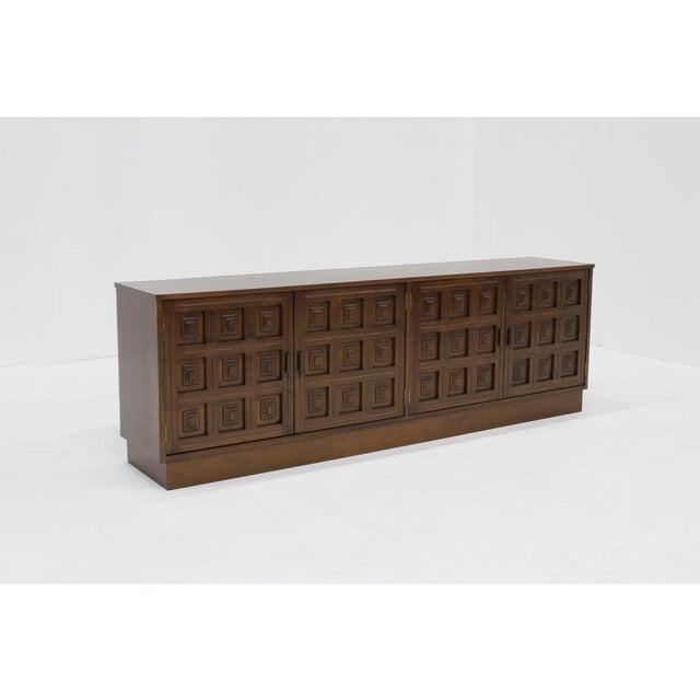 Spanish Brutalist Sideboard with carved geometric front. Beautiful piece from the 1970s Spain. Excellent wood...