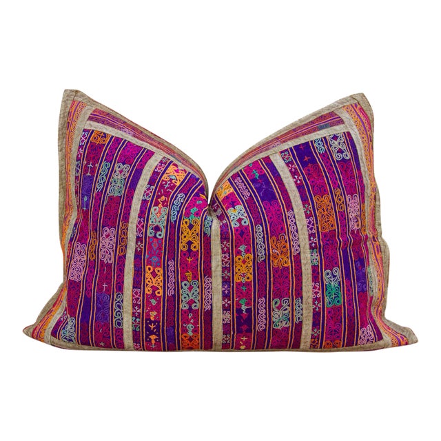 Meera Thar Silk Embroidered Antique Pillow For Sale