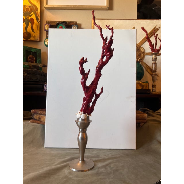 Vintage Baroque Style Curiosity Cabinet Custom Faux Red Coral Specimen on the Metal Base For Sale - Image 10 of 10