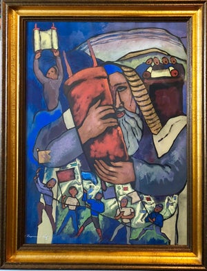 Alexander Raymond Katz, Chicago Jewish Modernist Judaica Painting Simchat Torah WPA Artist Israeli Flags, c.1940s