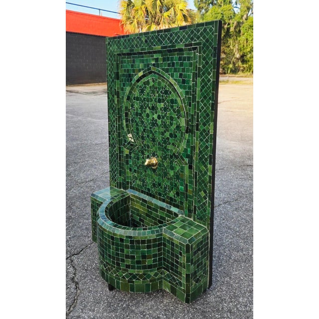Moroccan Tamegroute Green Handmade Moroccan Mosaic Tile Fountain For Sale - Image 3 of 6