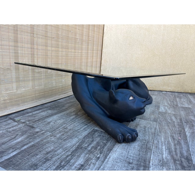 Large Hollywood Regency Black Panther Sculptural Base Coffee Table. Circa 1970s For Sale - Image 17 of 17