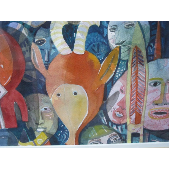 Paint Linda Morgan Colorful Abstract Contemporary Watercolor Painting Masks For Sale - Image 7 of 9
