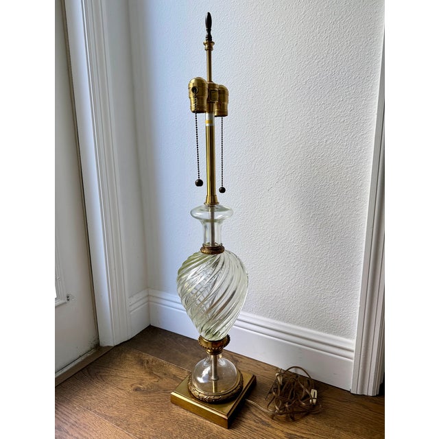 Metal Vintage Marbro Venetian Murano Swirl Glass Table Lamp For Sale - Image 7 of 17