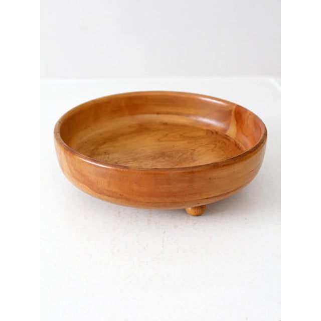 Farmhouse Vintage Footed Wood Bowl For Sale - Image 3 of 8