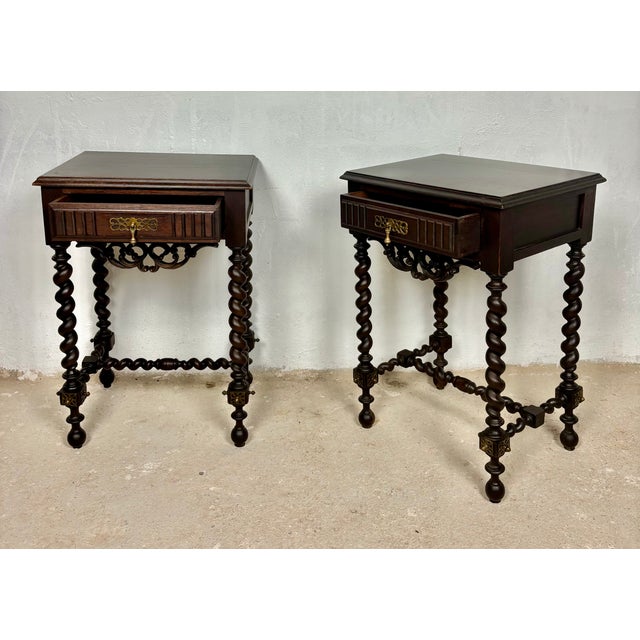 Spanish Barley Twist Nightstands, 1930s, Set of 2 For Sale - Image 6 of 15