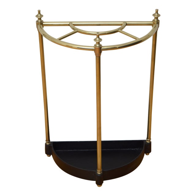 English Demi Lune Umbrella Stand in Brass, 1900 For Sale