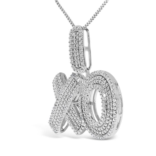 Contemporary Sterling Silver 1/4 Cttw Diamond Pavé XO Pendant Necklace For Sale - Image 3 of 5