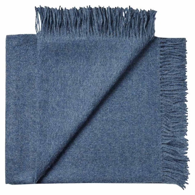 Modern Solid Baby Alpaca Wrap / Throw - Blue Denim For Sale - Image 3 of 3