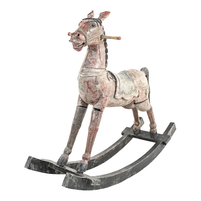 Antique Carved and Painted Wooden Rocking Horse For Sale