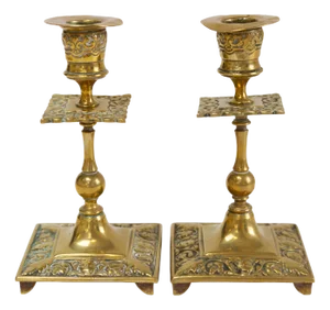 Antique English Brass Candlesticks, 1890s, Set of 2
