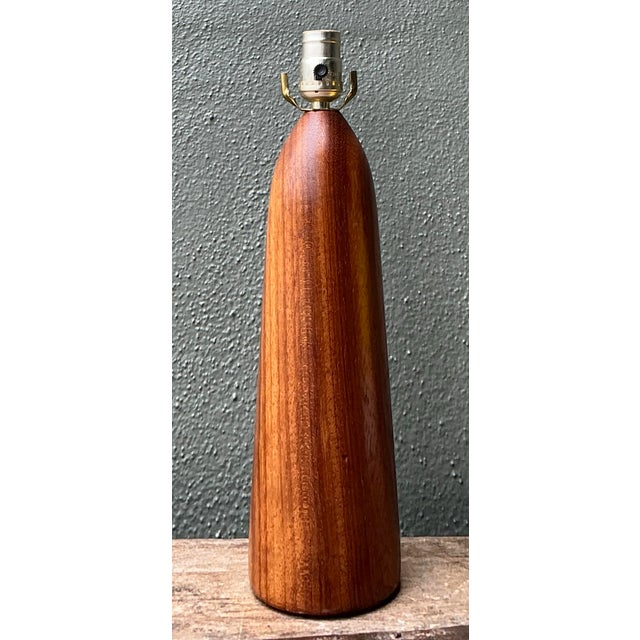 Chocolate Vintage MCM Danish Wood Bullet Lamp For Sale - Image 8 of 12