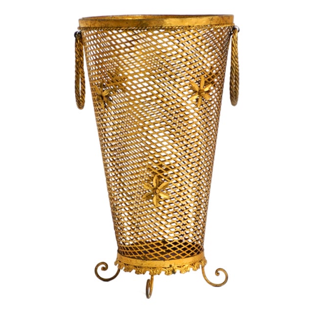 Large Mid-Century Regency Umbrella Stand in Gilded Metal, Italy, 1960s For Sale