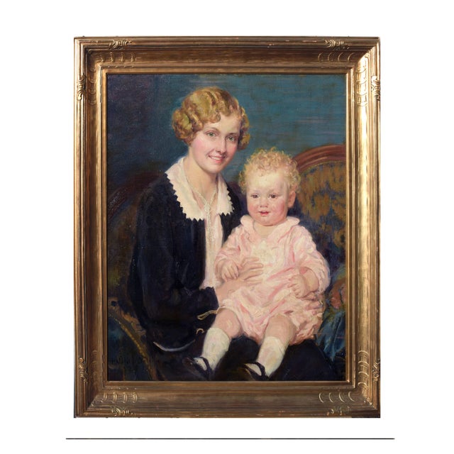 Pink 1920s Mother and Child by H. Willard Ortlip With Newcomb Macklin Giltwood Frame For Sale - Image 8 of 8