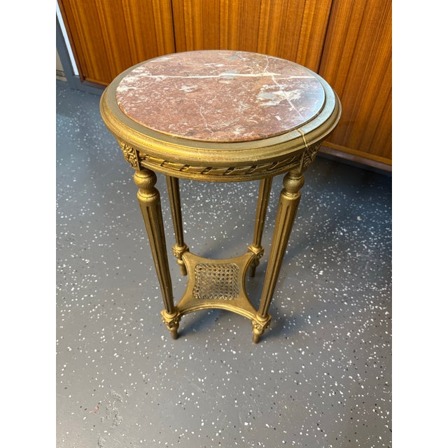 French Louis XVI Inset Marble Top Gilded Pedestal For Sale - Image 10 of 12