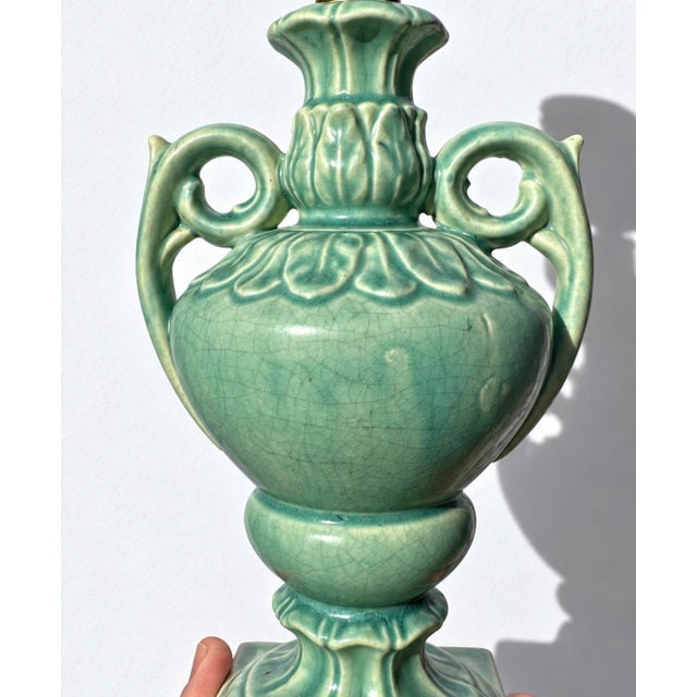 1930s Japanese Dimiuitive Celadon Glaze Japanese Urn Shaped Lamp For Sale - Image 9 of 14