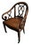 Regency Style Mahogany Leather Armchair. tub shaped open back with interlacing splat, similarly carved scrolling arms,...