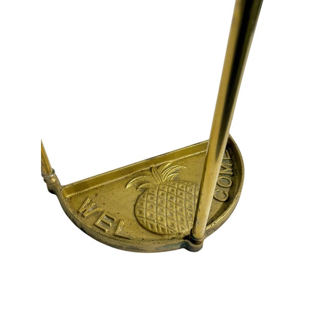 Vintage Cast Brass Demi Lune Umbrella Stick Stand With Pineapple Finials For Sale - Image 14 of 17