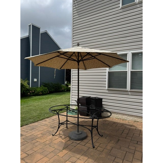 Brown Jordan Roma Table Frame and Weighted Umbrella Base With Canvas Umbrella For Sale - Image 14 of 15
