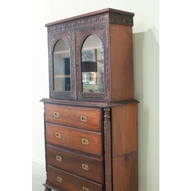 Brown Antique Anglo-Indian Carved Desk Bookcase, India, 19th Century For Sale - Image 8 of 18