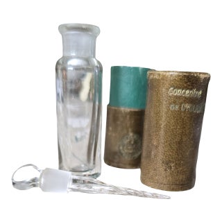 Antique French Crystal Perfume Bottle & Leather Case For Sale