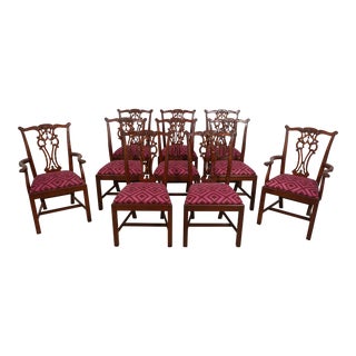 Set of 10 Hickory Chair Chippendale Mahogany Dining Room Chairs For Sale
