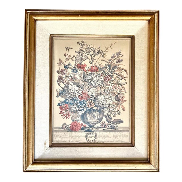 Robert Furber “12 Months of Flowers, July” Vintage Print, Gold Wood Frame For Sale