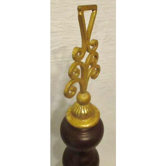 Brown Vintage Tall Brown Turned Wood & Gold Metal Tripod Decorative Table Art For Sale - Image 8 of 10