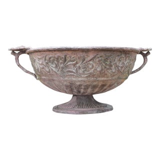 1950s Bermuda Pink Verdigris Bronze Handled Pedestal Cachepot For Sale