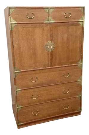 Vintage Chinese Teak and Brass Armoire/Highboy Dresser