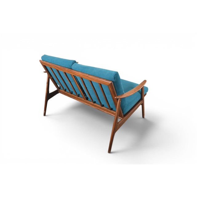 Wood 1960s Vintage Teak Framed Loveseat With Jewel Toned Cushions For Sale - Image 7 of 9