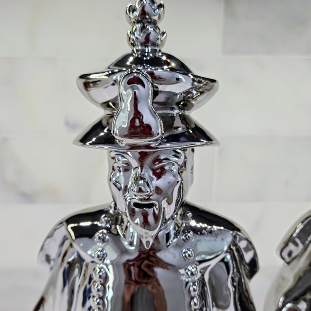 Chrome Large Vintage Chrome Chinoiserie Porcelain Scholar & Student Figurine Pair, 18 Inch For Sale - Image 8 of 17