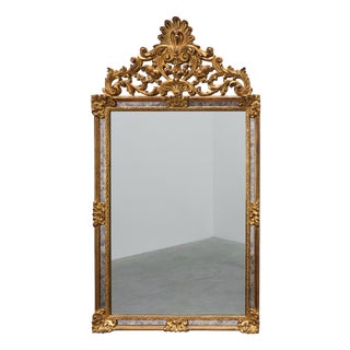 20th Century Mirror with Acanthus Crest and Marbled Border from Deknudt, Belgium, 1950s For Sale