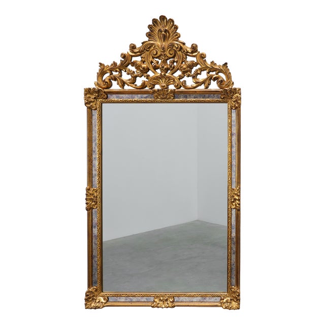 20th Century Mirror with Acanthus Crest and Marbled Border from Deknudt, Belgium, 1950s For Sale