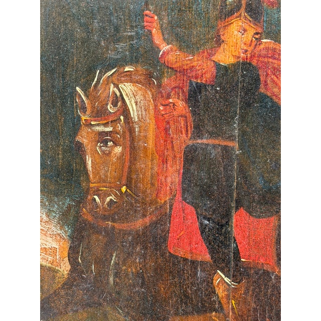Depicting Saint George on Horseback Slaying the Dragon, 1800s, Oil on Panel, in Good conditions. Designed before 1890
