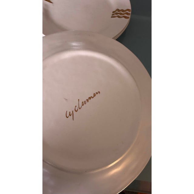 1980s Julie Sanders Cyclamen Pottery Celestial Gold Moon Stars Set of 6 Bowls & Plates (12 Pieces) For Sale - Image 12 of 12